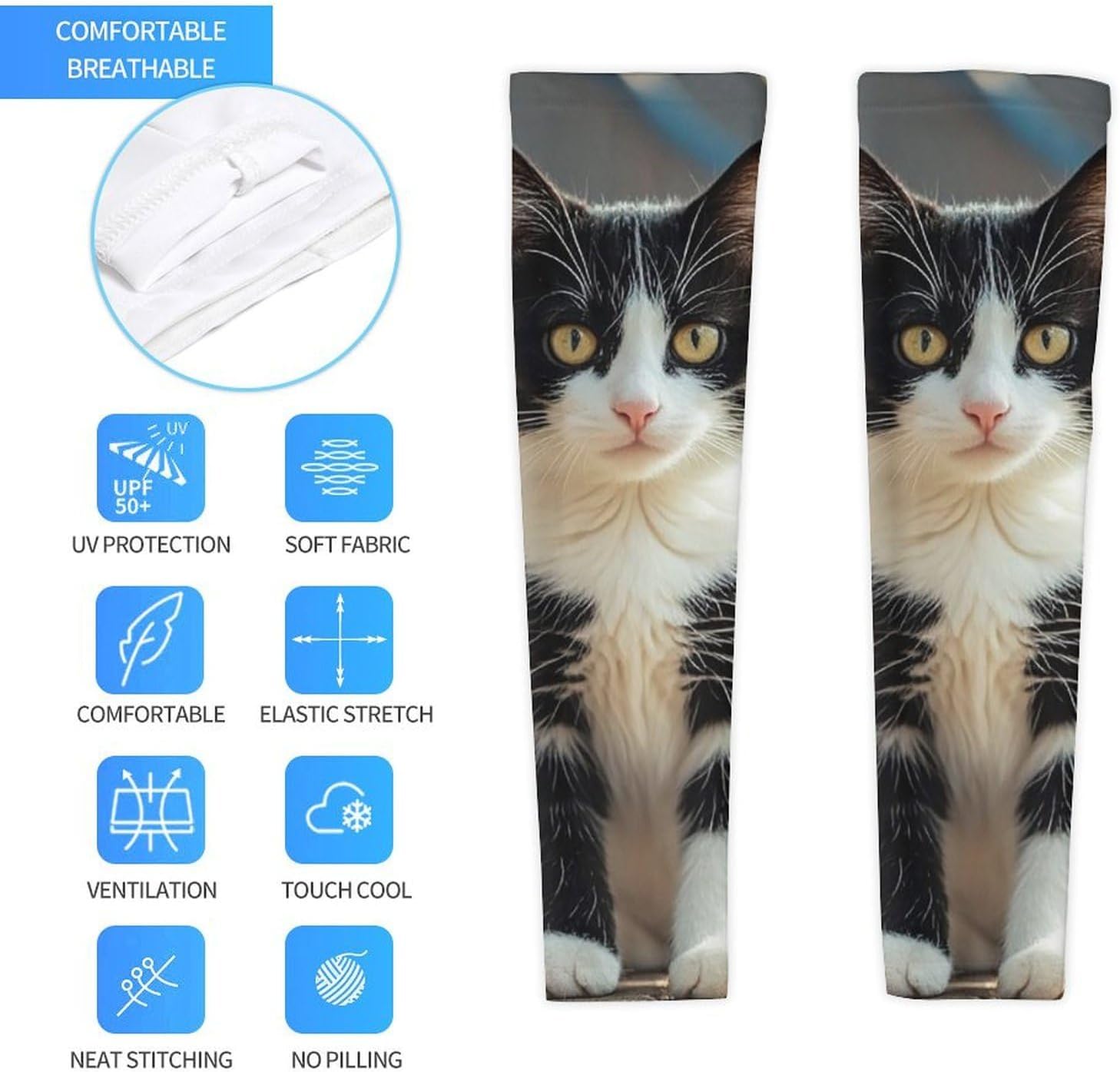 White And Black Kitten Sitting Arm Sleeves for Men Women Sun Protection Sleeves Cooling Compression Arm Covers
