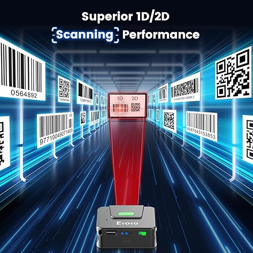 Miniatura 4 de Eyoyo Escáner de código de barras 2D portátil escaneo rápido y de largo alcance, guante portátil para colocar izquierdo y derecho, escáner de código