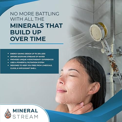Miniatura 5 de MineralStream - Cabezal de ducha de mano de alta presión Turbo con piedras minerales para filtración, perfecto para cabello seco y piel, cabezal de