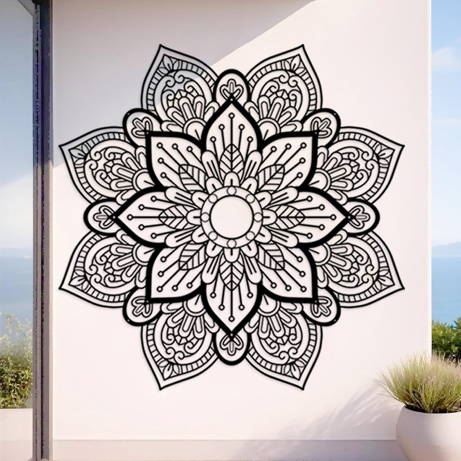 ruelen Mandala Wall Art Metal Flower Wall Decor 3D Floral Art 40'' Black Art Wall Decor Modern Farmhouse Wall Hanging Decor for Living Room, Bathroom,