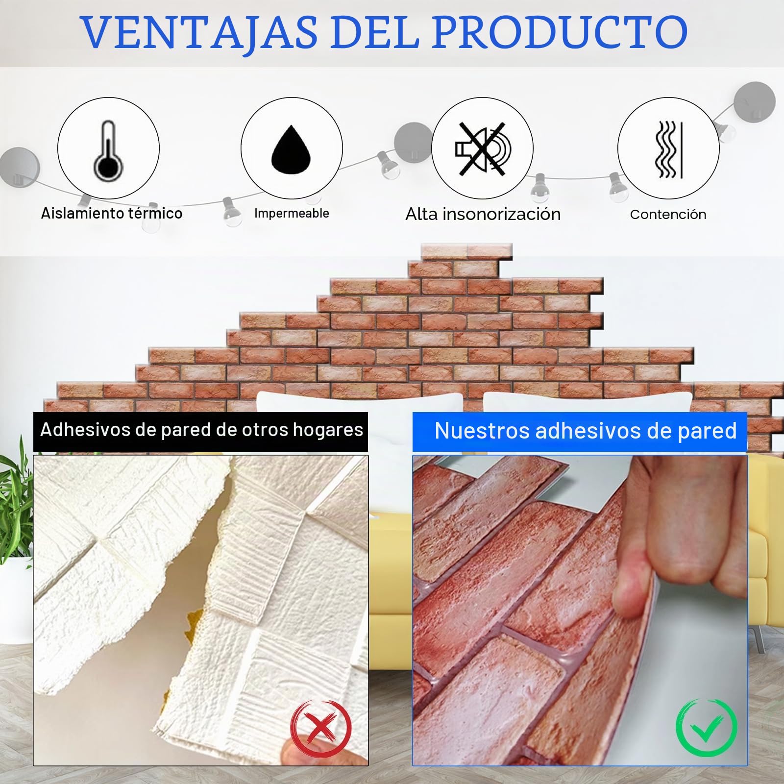 XNZMYN 30 Pieza Papel 3D Rojo Ladrillo Pared Autoadhesivo, Grueso Impermeable PVC Panel Decorativo para Cocina, Oficina y Dormitorio