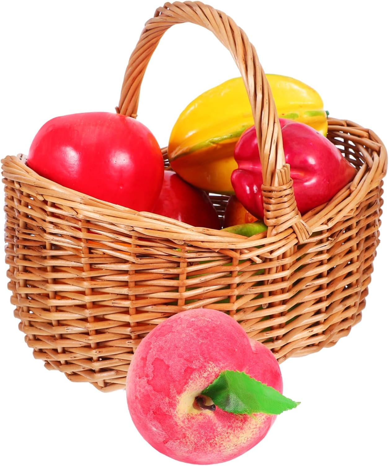 POPETPOP Handwoven Willow Picnic Basket Rustic Fruit Holder with Sturdy Handle for Outdoor Activities Shopping and Seasonal Decor Durable Woven Storage Organizer