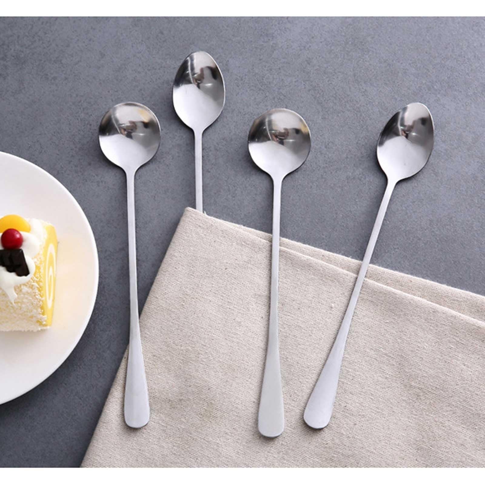 Cuillère à Soupe en Acier Inoxydable, Petite cuillère à café, cuillère à Soupe, cuillère de Table, cuillère à louche à Long Manche en Acier Inoxydable, Lot de 10(Round Spoon)