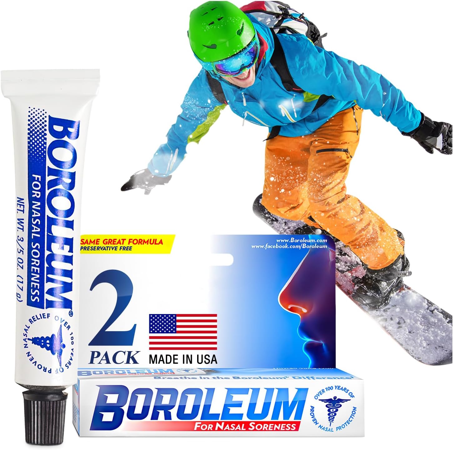 Boroleum (2-Pack for Nasal Soreness, 17 Grams, 3/5 Ounce Tube