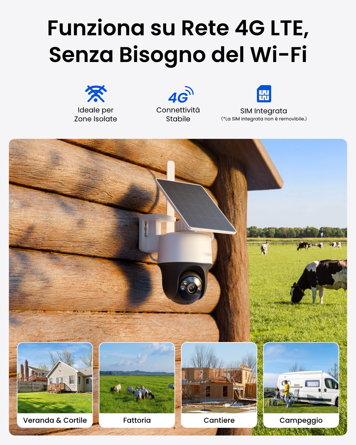 Reolink 2K 4MP 4G LTE Telecamera Batteria da Esterno Senza Fili, 360° PT | Tracciamento Automatico con Pannello Solare, SIM Non Removibile, Visione Notturna a Colori, Rilevamento Smart, Go PT S Lite