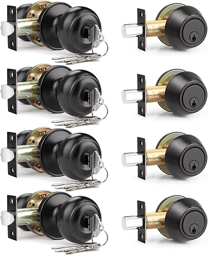 Miniatura 1 de Keyed Alike - Juego de 4 cerraduras para puerta delantera con cerrojo de un solo cilindro, juego de 4 cerraduras de puerta de entrada con cerrojo de