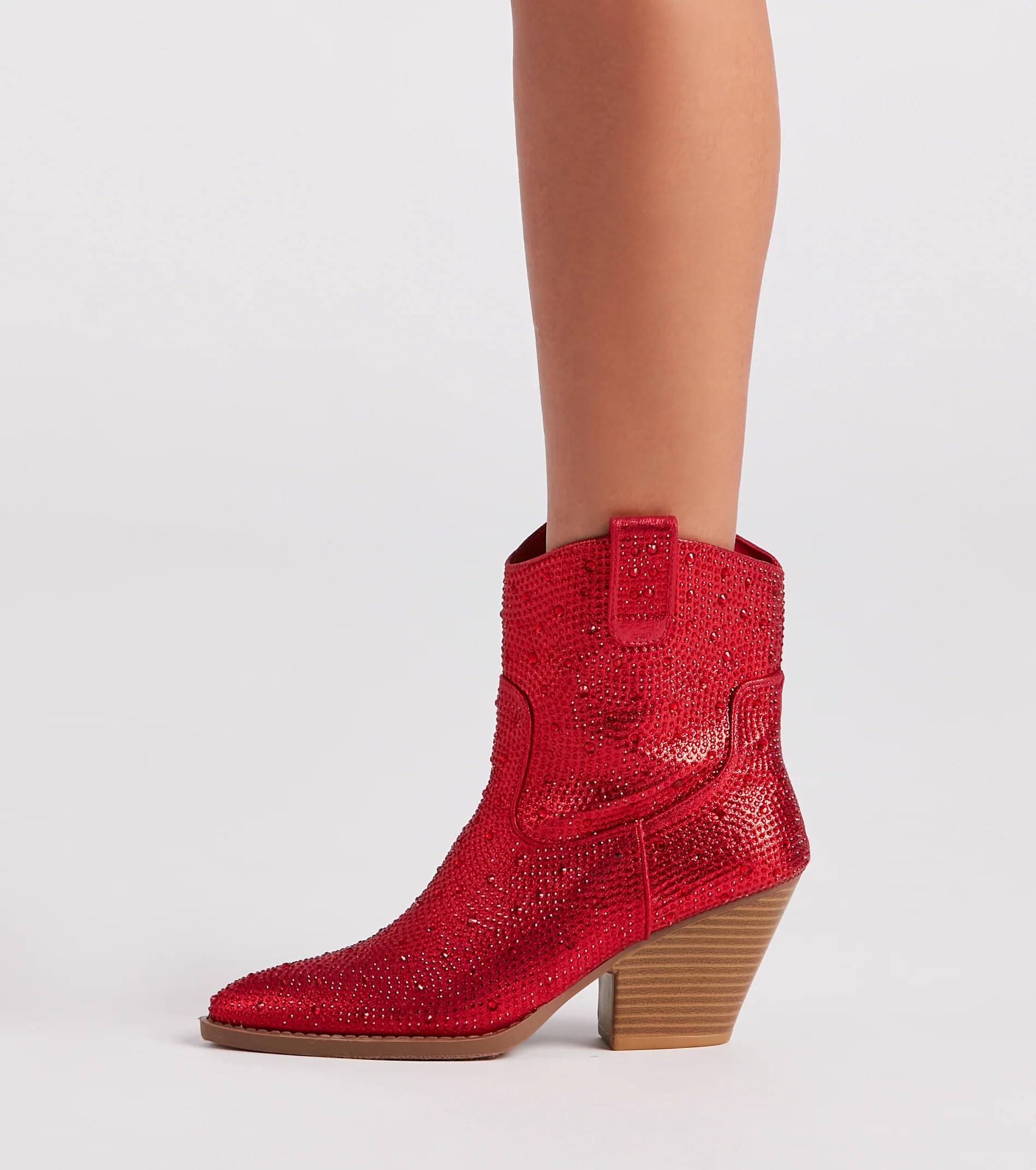 Women's Rhinestone Block Heel Mid Calf Short Ankle Booties Knee High Boots