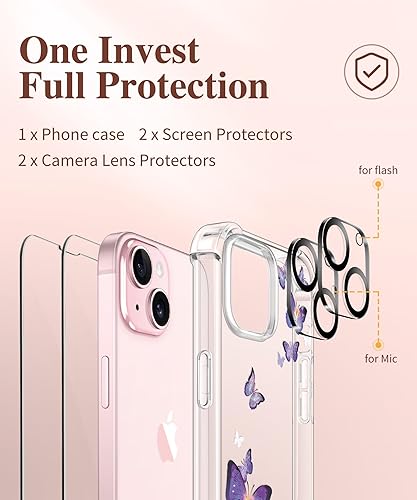 Miniatura 7 de GVIEWIN Funda para iPhone 15, 5 en 1 con 2 protectores de pantalla y 2 protectores de lente de cámara, transparente, suave, a prueba de golpes,
