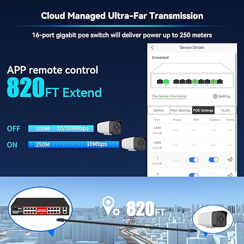 Vista 4 de STEAMEMO Switch Gigabit PoE de 16 puertos, conmutador Gigabit Ethernet administrado inteligente, 16 puertos PoE+ a 240W, Plug and Play, Vlan, sin