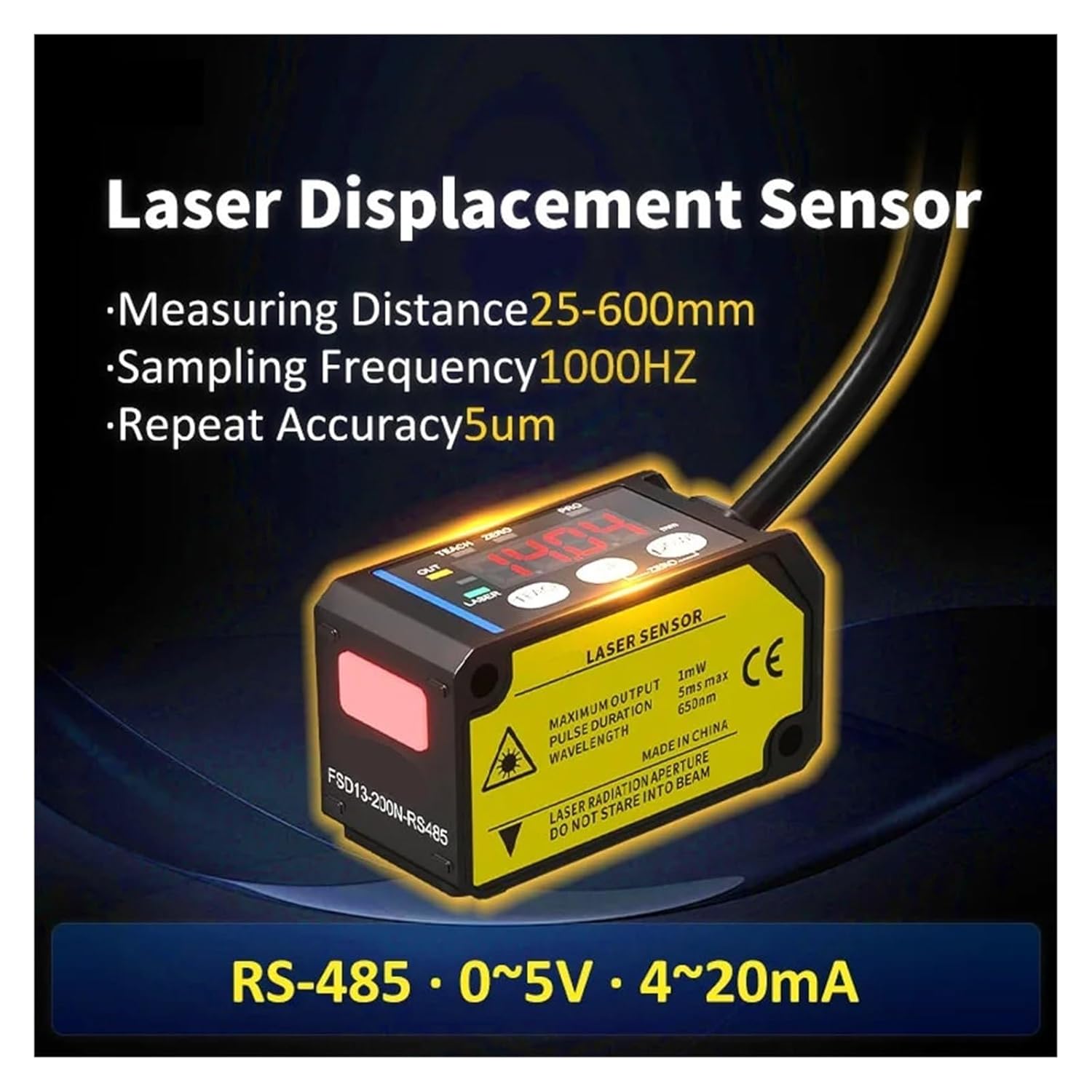FSD13 Series Distance, Thickness, and Positioning Sensor RS485 Output 0.01mm High-Precision Displacement Sensor