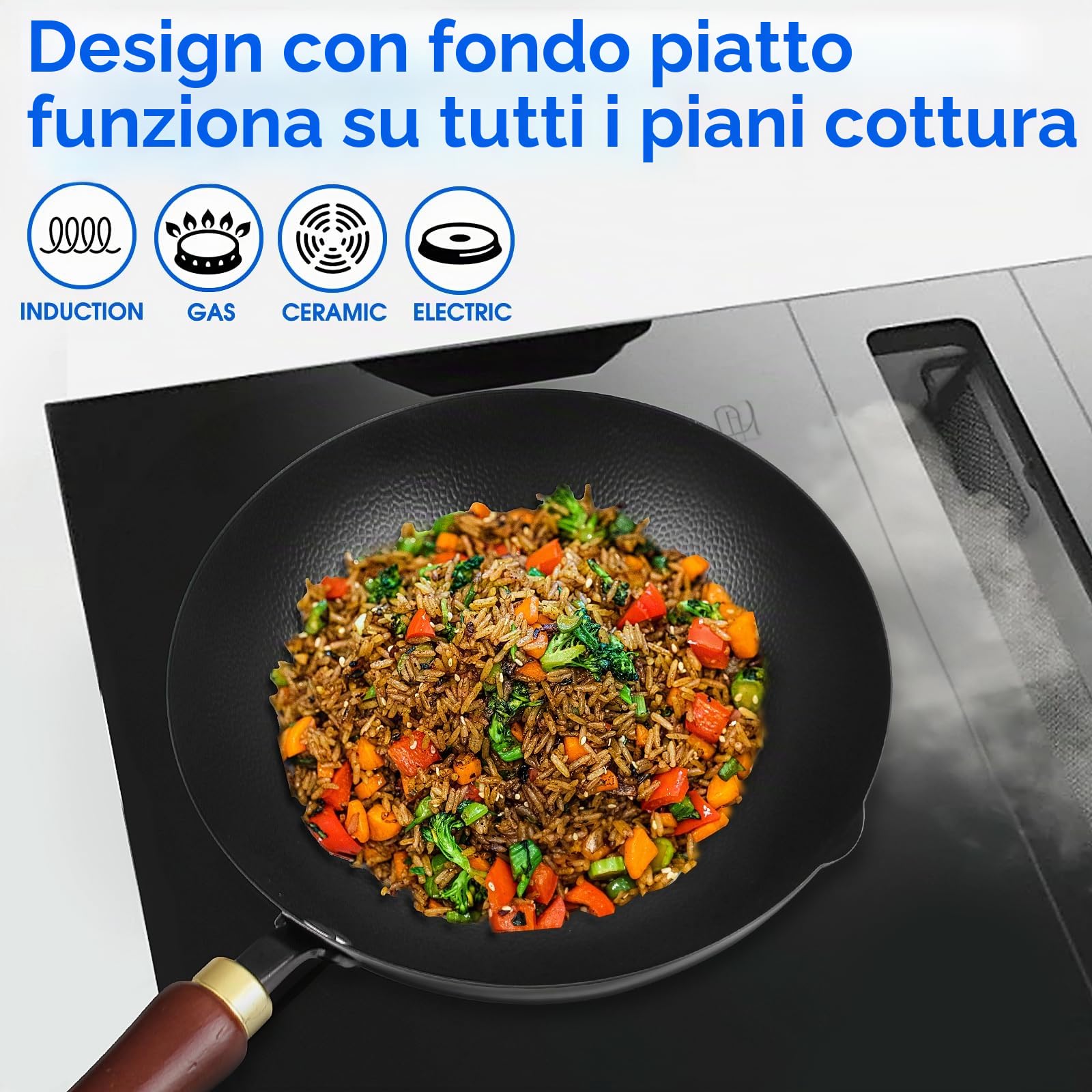 Souped Up Recipes Wok da 25,4 cm in acciaio al carbonio per stufe elettriche, a induzione e a gas (coperchio e manuale utente inclusi)