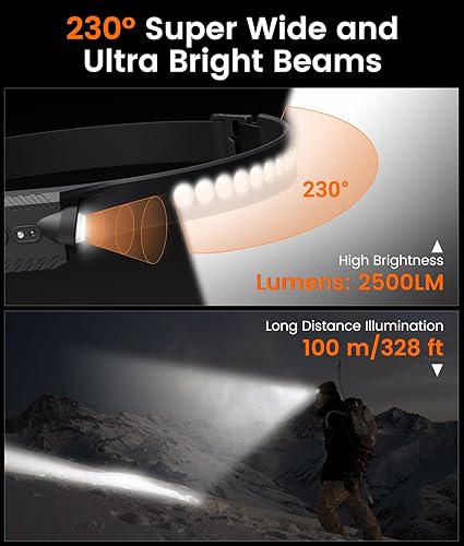 Miniatura 2 de Rechargeable Headlamp 2PCS, 40H Long Lasting Battery Powered, 7 Modes Headlight with Motion Sensor, IP68 Waterproof 90 Adjustable Head Lamp,