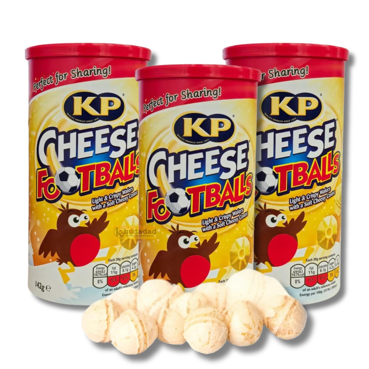 KP Cheese Footballs Snacks Bulk -Single Bag Crisps | Light & Crispy Wafer Balls with Soft Cheesy Centre | Cheese Snacks Hamper, Party Food, Lunchbox Treats - 3 x 142g