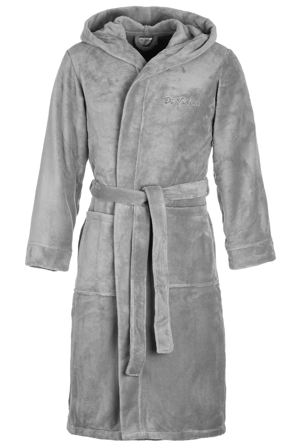 Di Vadini Florenz - Albornoz unisex con capucha para hombre y mujer, mullido, de microfibra, con certificado Öko-Tex Standard 100, kimono con colores y tallas a elegir entre XXS - 5XL gris 5X-Large