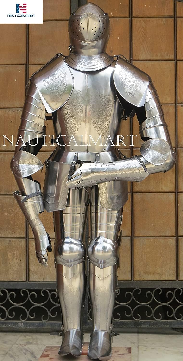 NauticalMart Medieval Larp Etched Spanish Full Suit of Armor Wearable Knight Halloween Custome