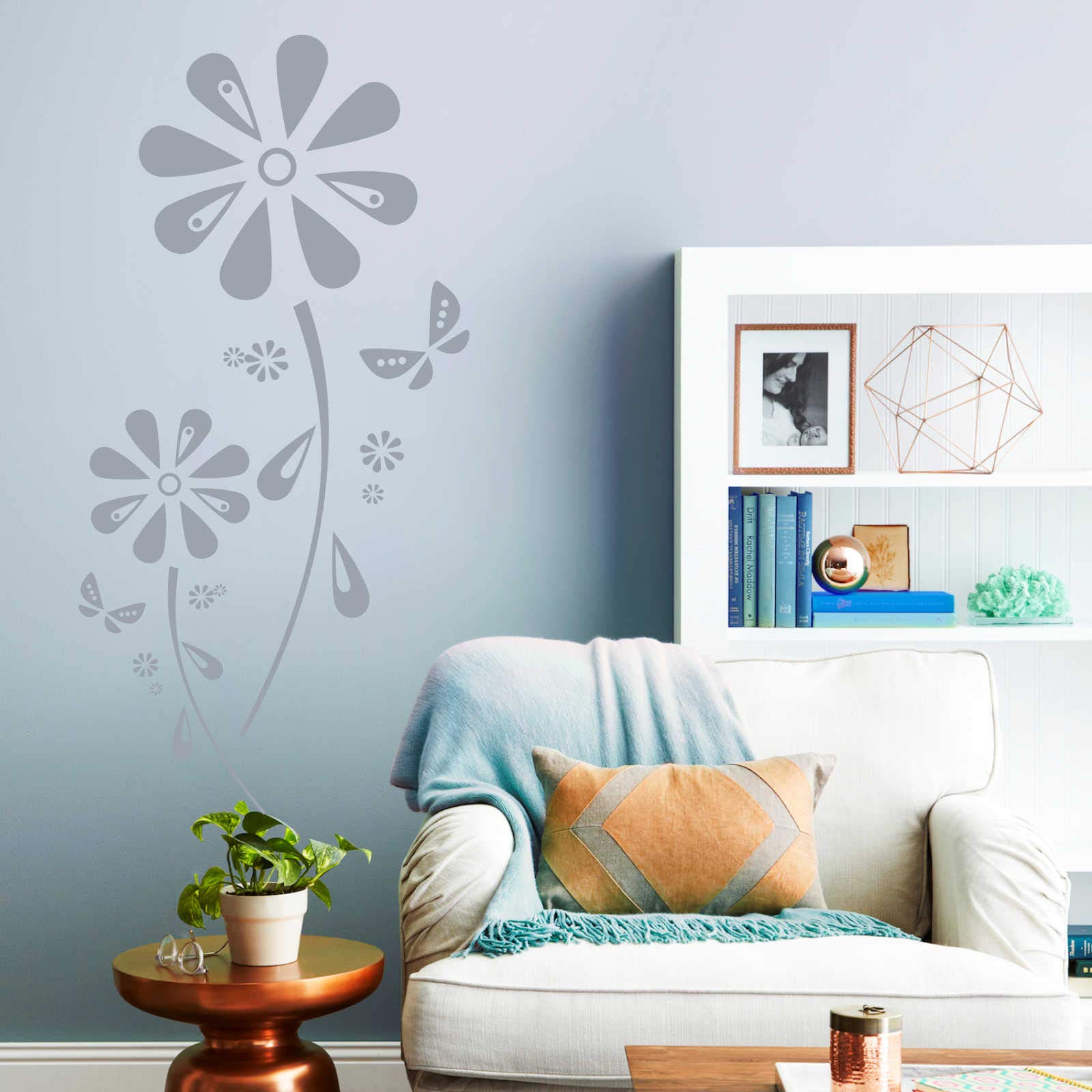 INDIGOS UG - Decalcomanie da muro - adesivi da parete - Murale - sogno di margarite, 119 x 58 cm - Argento - Decorazione per soggiorno, camera dei bambini, ufficio, scuola