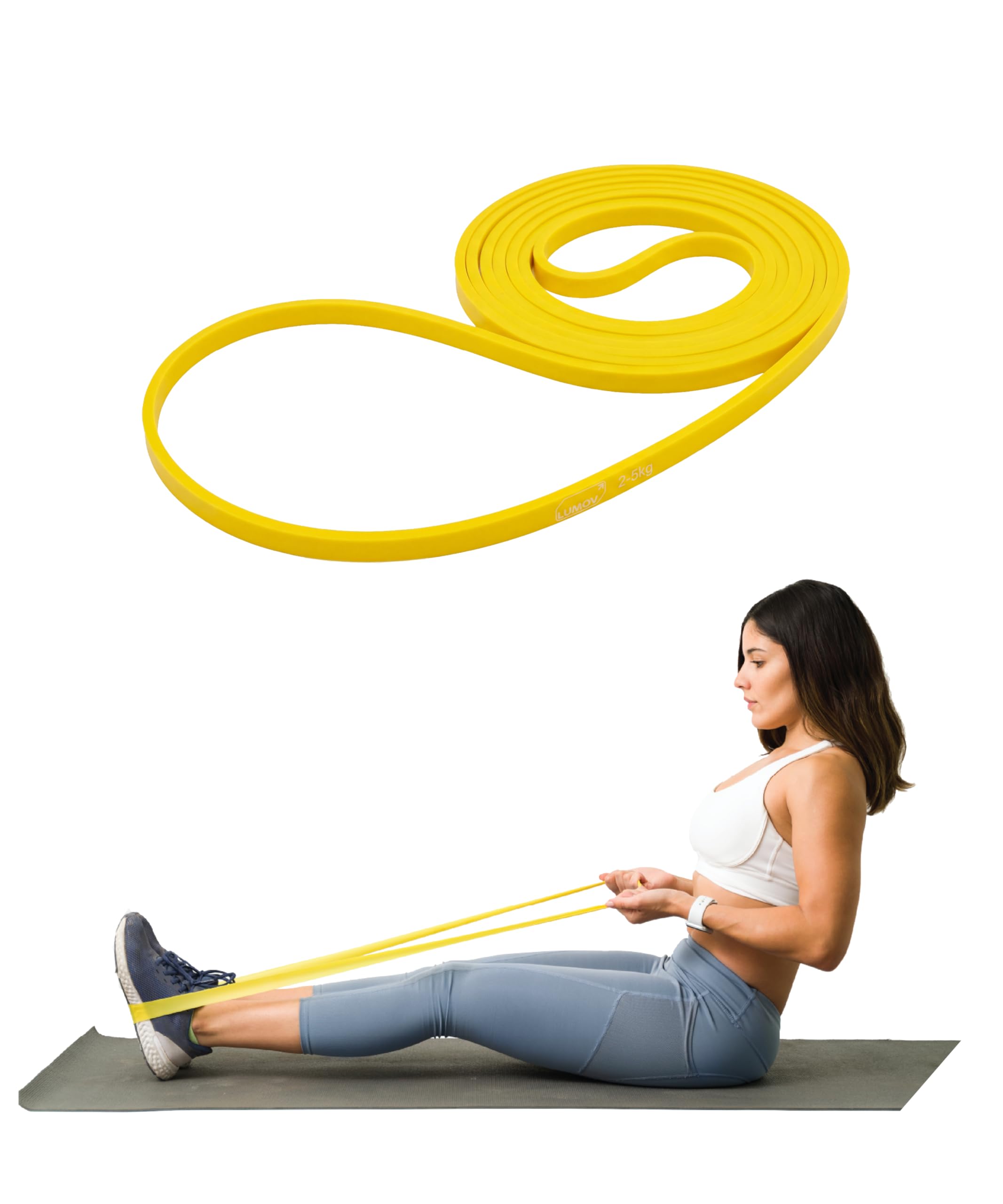 Lumov Resistance Band Ultima for Exercise, Stretching, Yoga & Home Workout, Durable Natural Latex for Strength Training, Full Body Fitness Physio & Rehab, Gym Band 2‑5kg (Yellow)