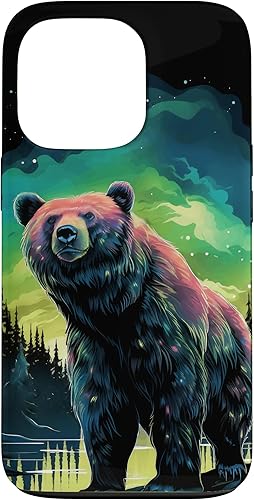 Funda para iPhone 13 Pro Bear Northern Light Alaska Aurora