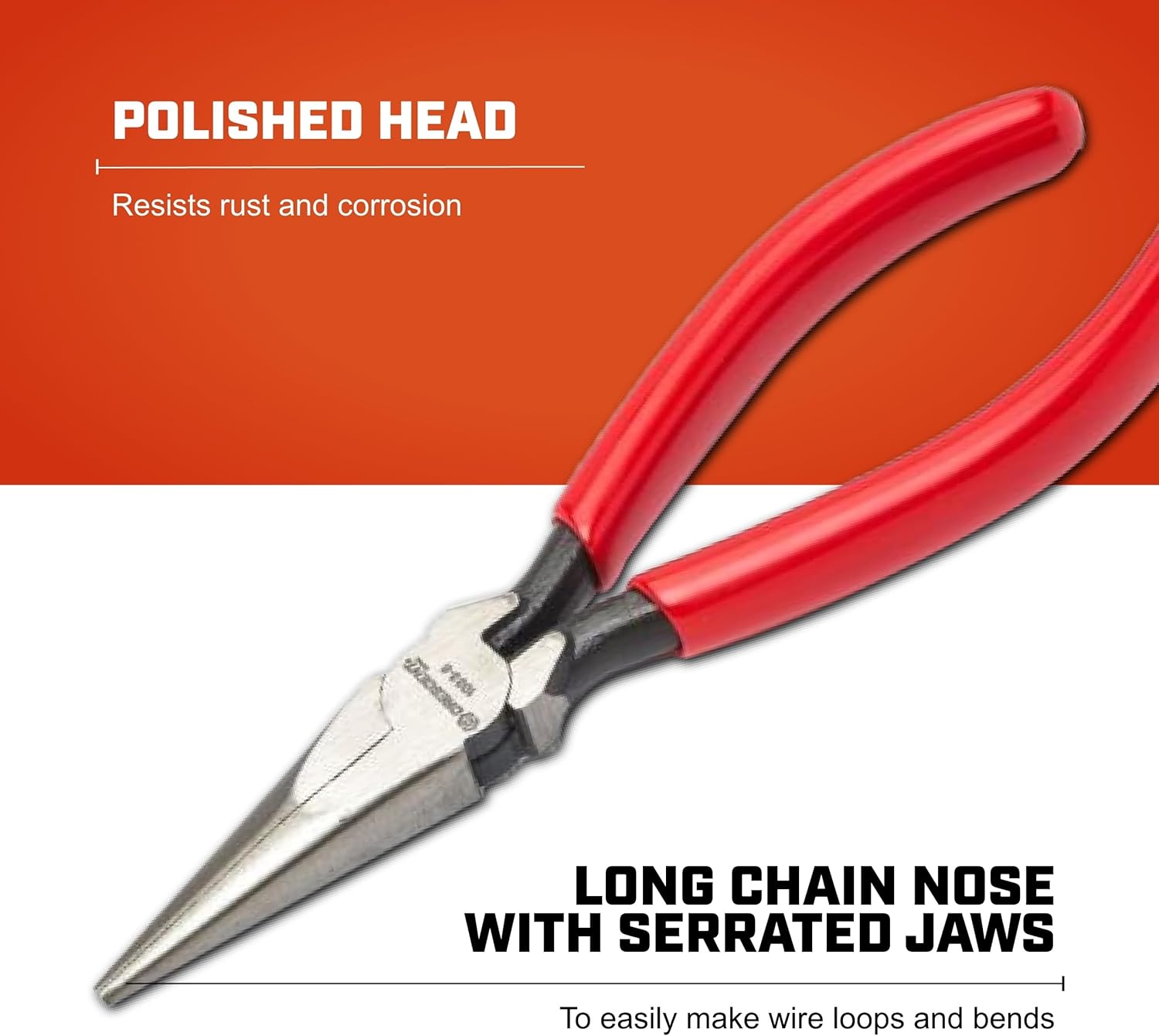 Crescent 6" Long Chain Nose Pliers - Needle-Nose Pliers for Bending, Gripping & Twisting - Long Reach - Serrated Jaws & Dipped Handle Grips - Resists Rust & Corrosion - 10336CVN