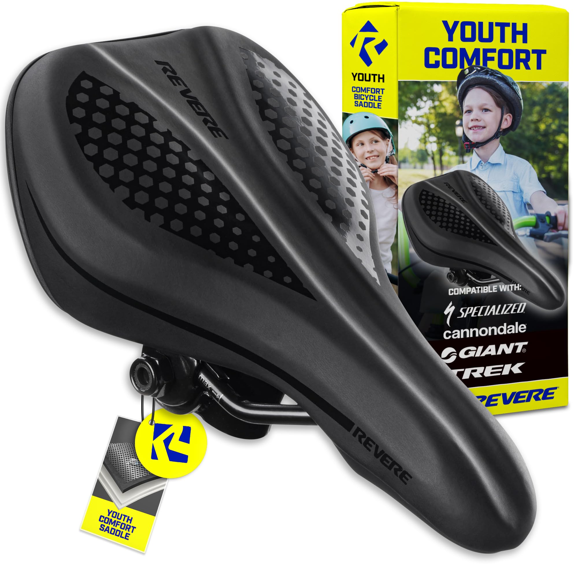 Revere Youth Memory Foam Saddle - Stylish, Ultra-Comfort Bike Seat for Kids, Youth Bikes, Premium Quality Seat for Boys and Girls Bikes, Perfect for Kids Bikes 16