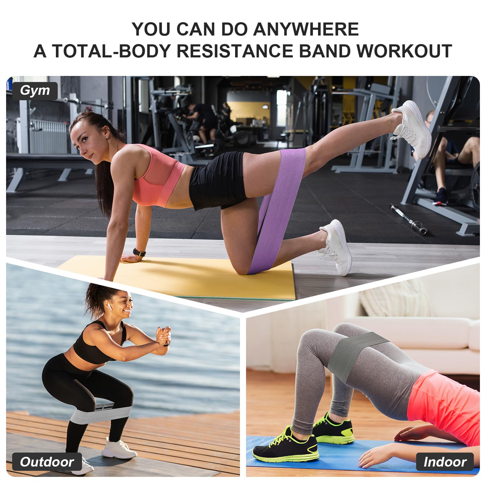 Juego de bandas de 3 niveles, bandas de resistencia para entrenamiento, bandas de ejercicio para piernas y glúteos de mujer, bandas elásticas para pilates, juego de iniciación de yoga