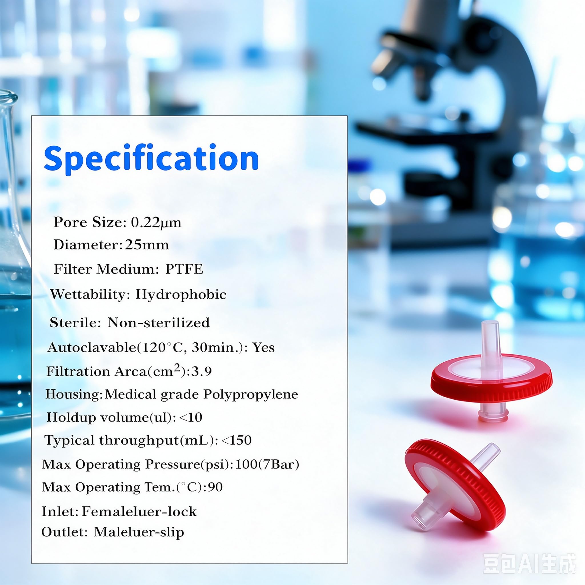 Hydrophobic PTFE Syringe Filters,0.22μm 25mm,Non‑sterile,Pack 100 — Amazon image 2