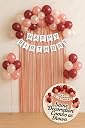 AMFIN (Pack of 34) Backdrop Bliss Birthday Decoration DIY Kit with Balloons, Fringe Curtain and Banner - White, Rose Gold & Burgundy gallery image