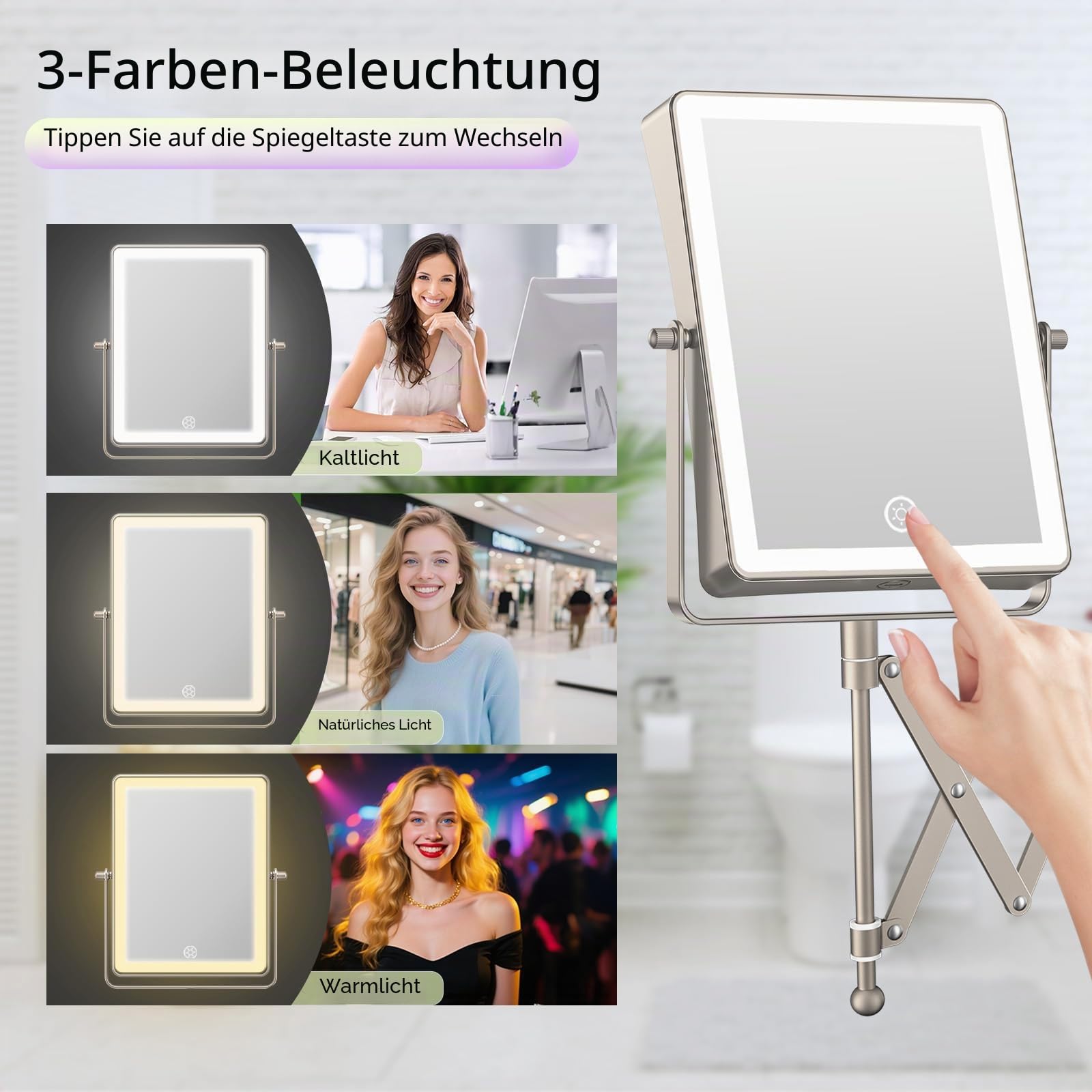 FASCINATE Wiederaufladbarer Kosmetikspiegel Mit Beleuchtung Wandmontage