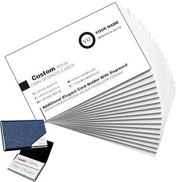 Personalized Business Cards,500PCS Hot-stamping Business Cards With Leather Card Case, Premium Custom Cards With Your Logo Text, Thick Waterproof Cards 2 Sides Priting for Business