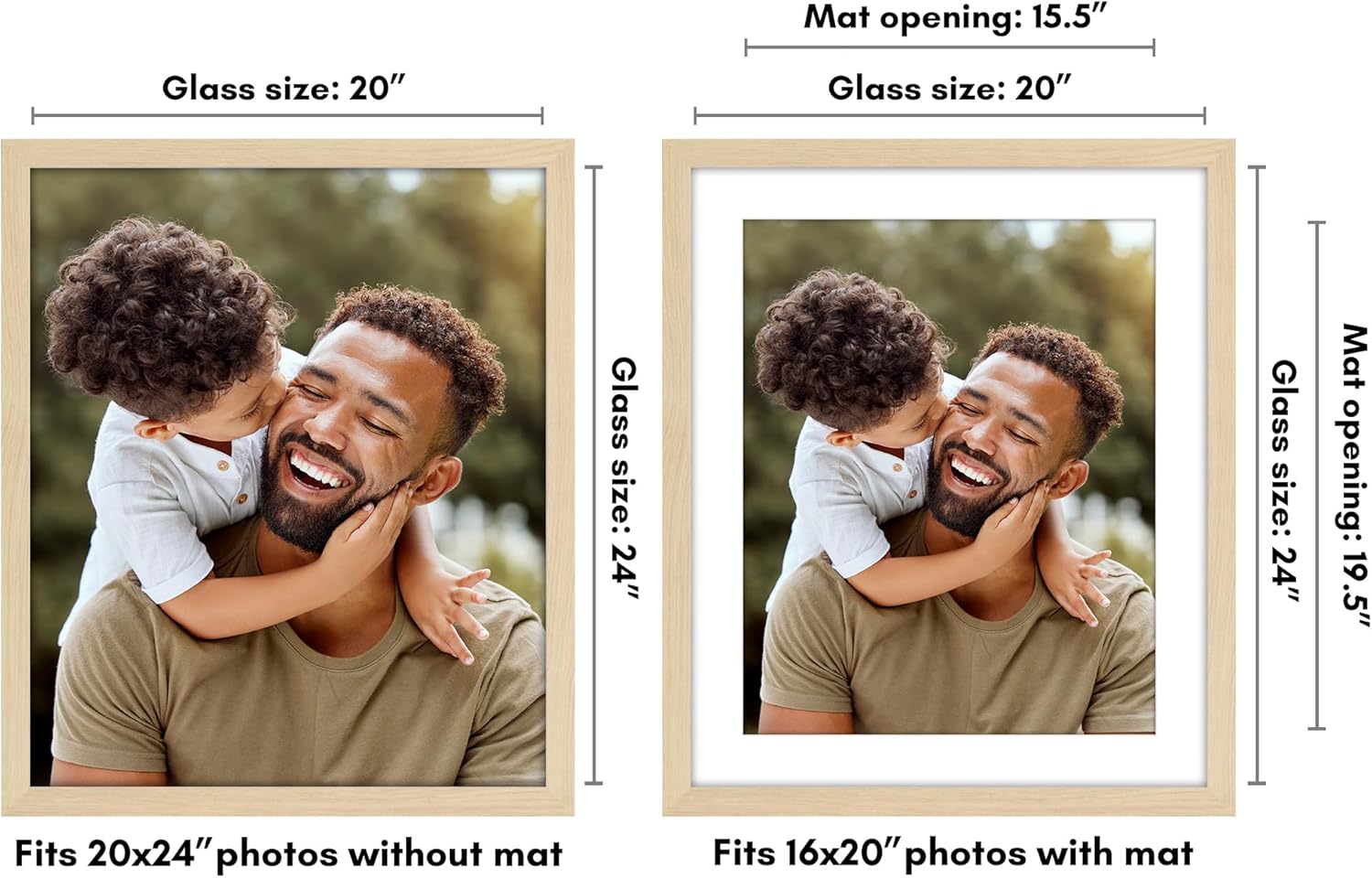 Americanflat 20x24 Picture Frame with Polished Plexiglass - Use as 16x20 Frame with Mat or Display 20x24 Photo Without Mat - Hudson Collection - Wide Picture Frames for Wall Display - Natural Oak