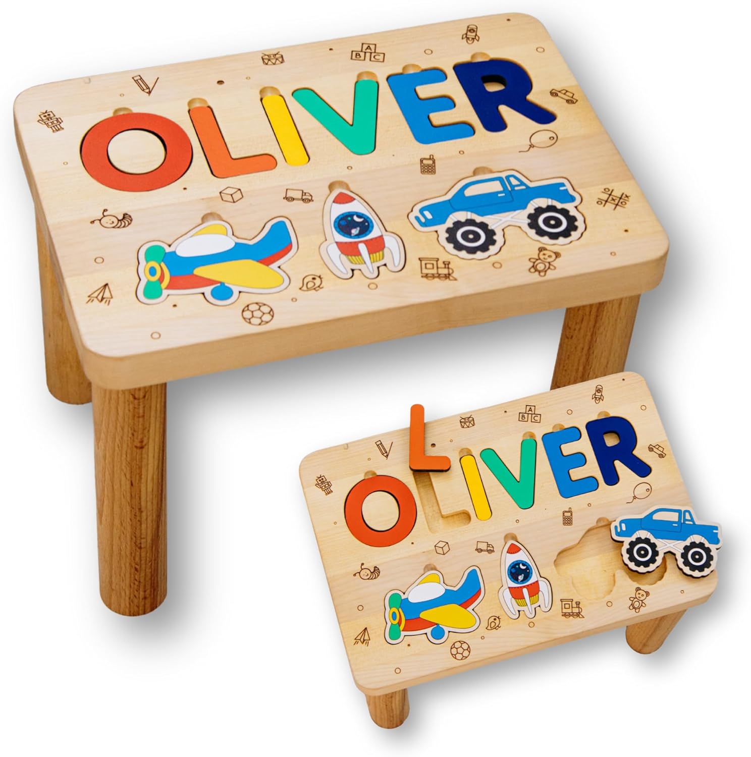 Wooden Stool Custom Name Puzzle Personalized 1st Birthday Girl Gift Montessori Helper For Kids First Christmas Gift Gifts for Toddlers