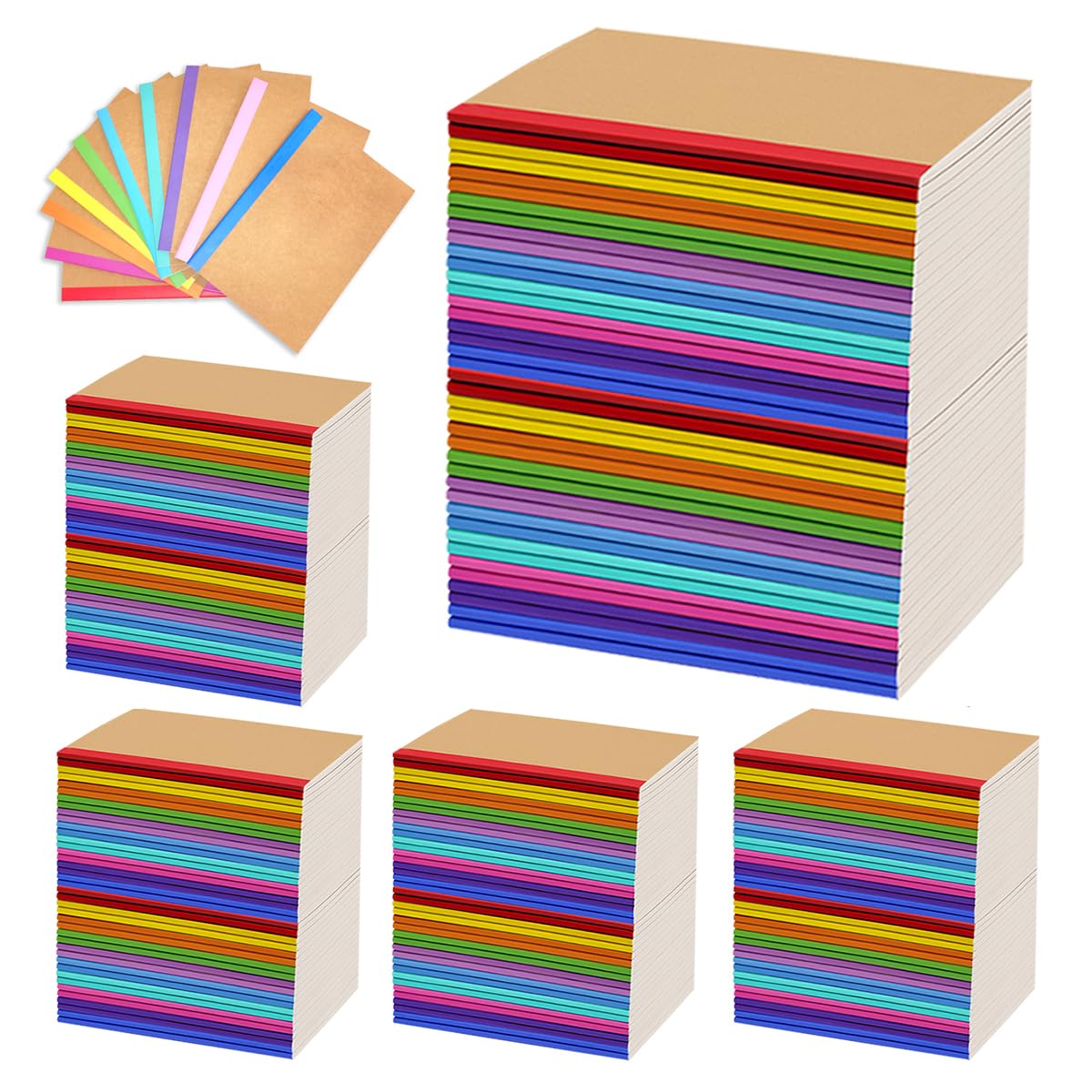 Confezione da 100 quaderni colorati, formato A5, copertina in carta kraft, a righe, per studenti, scuola, ufficio, viaggi, 60 pagine, 21,1 x 14 cm, 10 colori