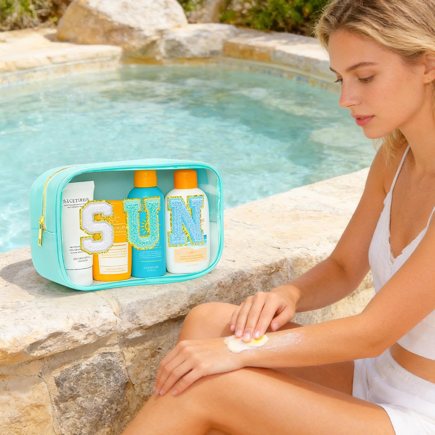 Graduation gifts Clear Sunscreen Bag Pouch for Beach Bag, Personalized Waterproof Sun Makeup Bag For Pool,Beach Toiletry Cosmetic Bag Preppy Beach Summer Vacation Essentials Bag