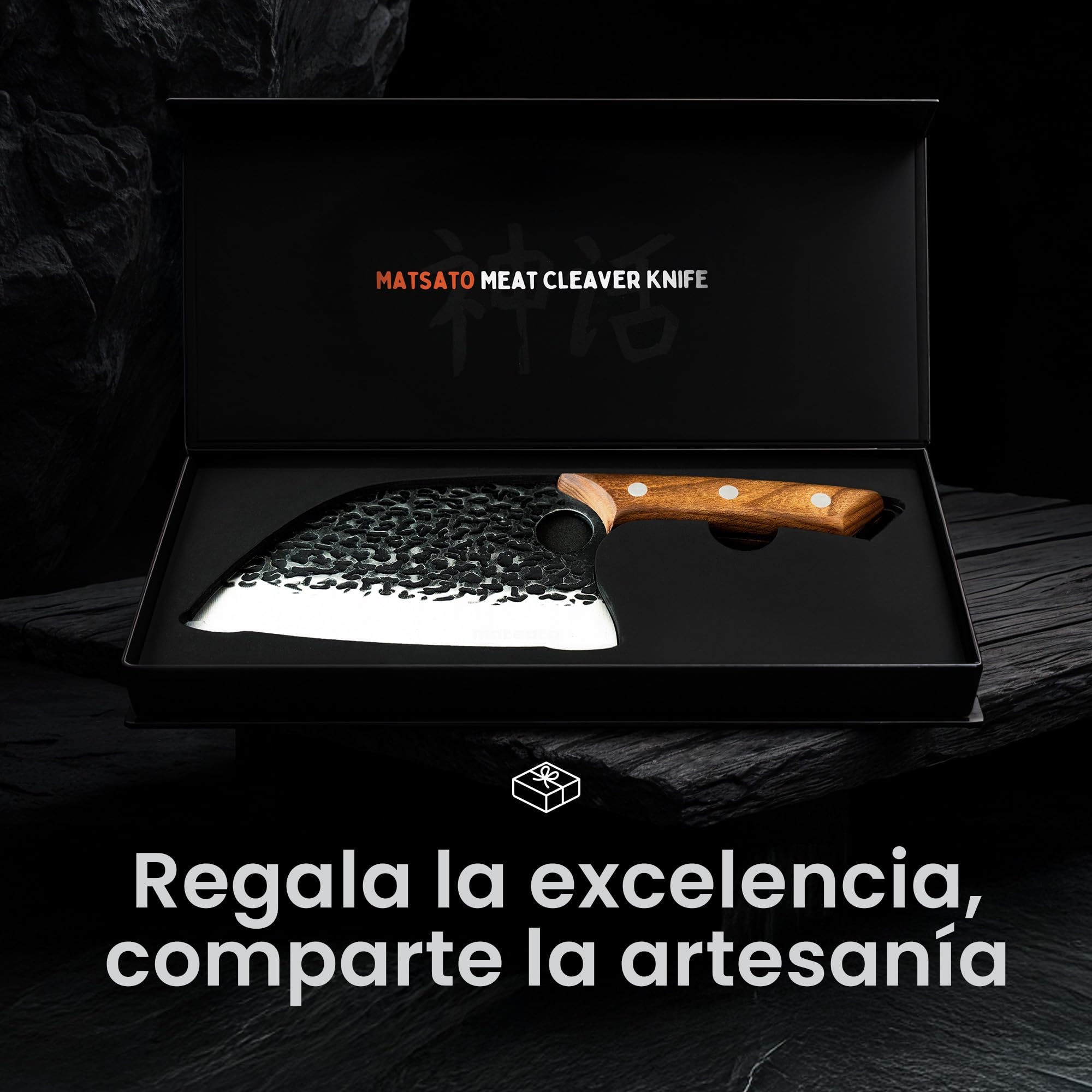 Matsato Cuchillo Carnicero Profesional de Acero Inoxidable con Mango Ergonómico de Madera de Haya, Cuchillo de Cocina Multifuncional para Cortes de Carne, Huesos y Verduras
