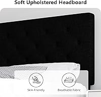 Vista 6 de HOMBCK Base de cama de tamaño individual con cabecera, base de cama tapizada con plataforma de lino para niños, base de cama de tamaño individual