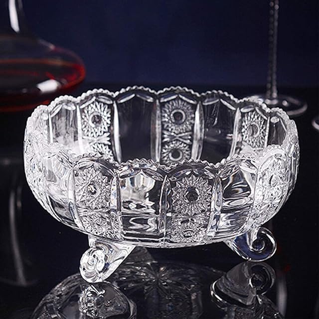 SG Traders Glass Fruit Bowl Crystal Clear Footed Glass Decorative Jars Sweet Bowls Mixing Bowl Glass Sweet Jars Dish Dome Fruit Bowl Sweet Jar Glass Container Glass Crystal Clear Fruit Bowl no lid