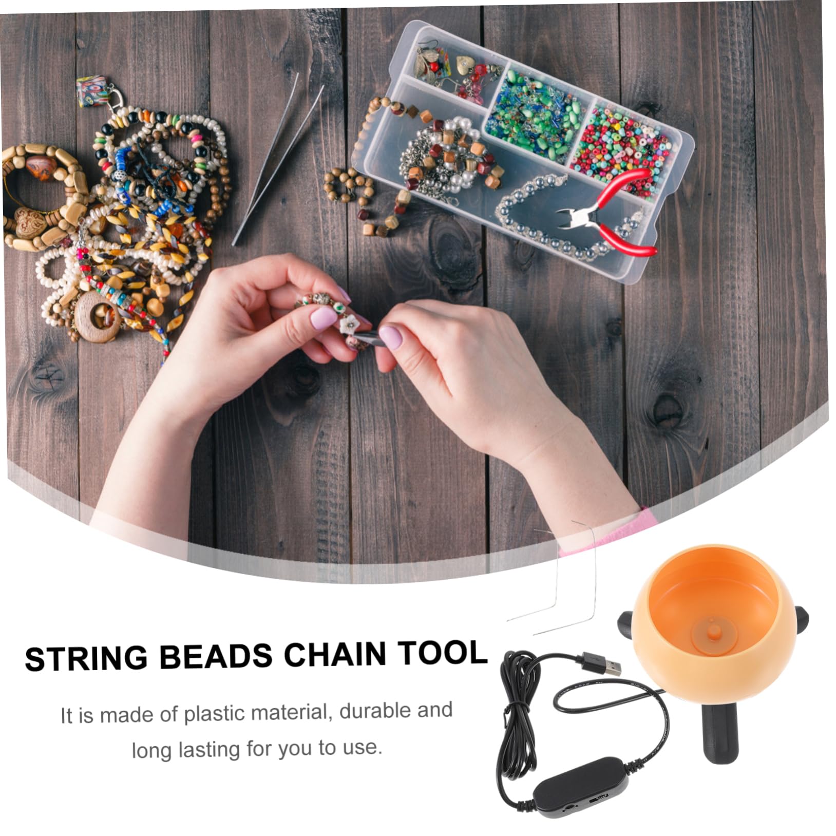 NUOBESTY 2juegos Herramientas Para Manualidades Usb Electric Bead Spinner Kit Cuenco Para Enhebrar Abalorios Herramienta De Manualidades y Práctica Para Joyería Diy
