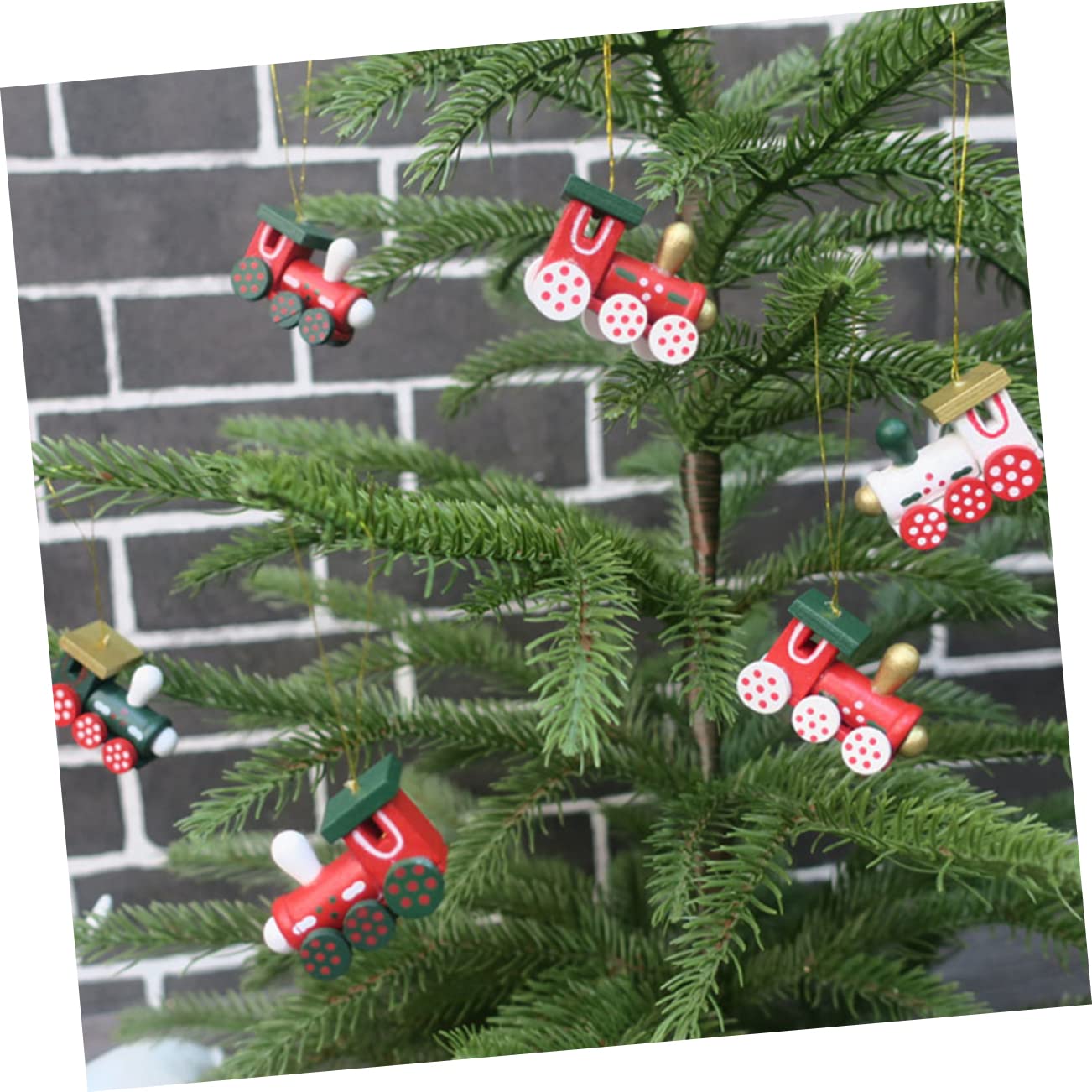 Colgantes Navideños De Madera Locomotora 13x11 Cm, Decoración del Árbol De Navidad, Juego De 12 Piezas para Ambiente Festivo