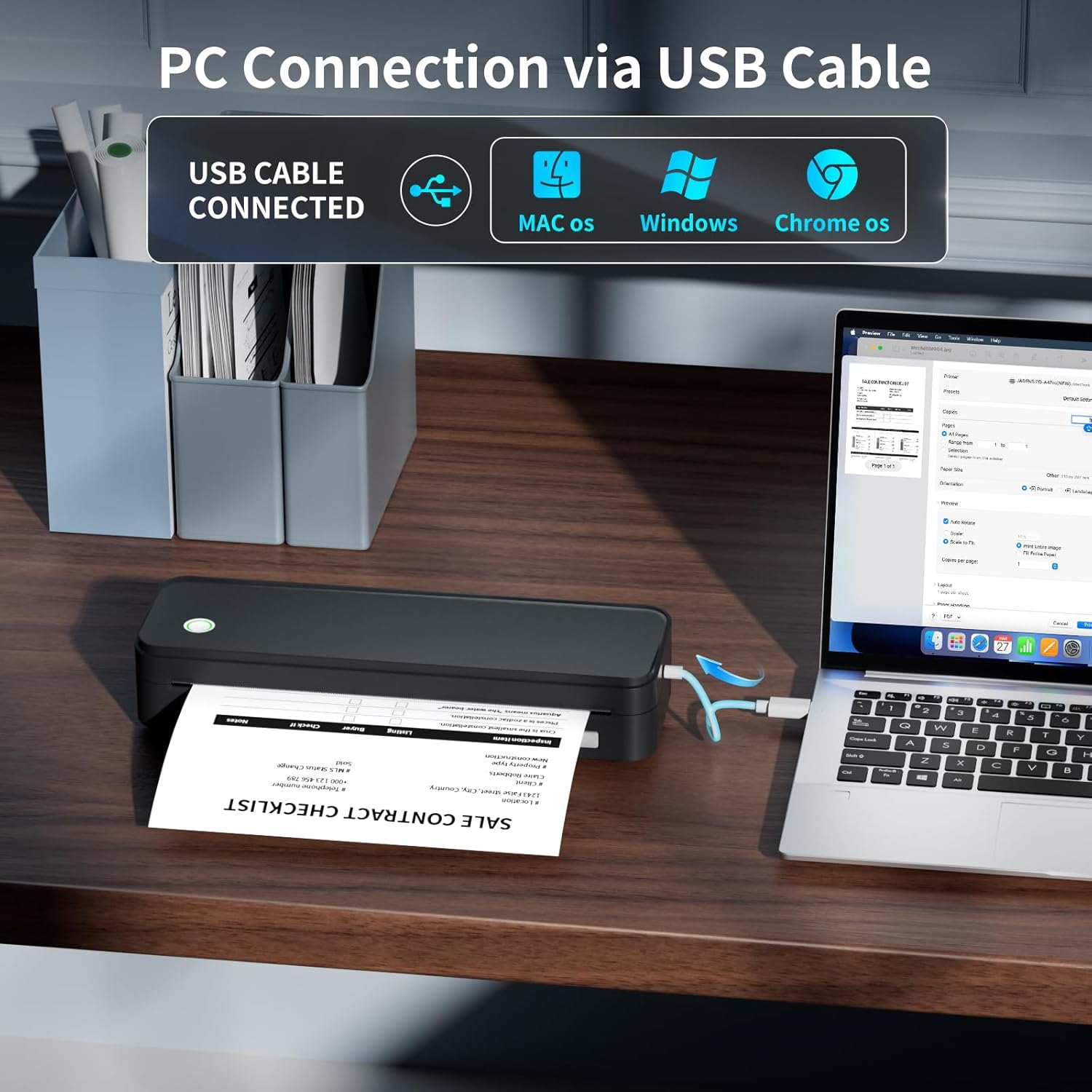 Portable Printer with 6 Rolls Multi-Size Paper, Bluetooth Inkless Thermal Printer Compatible with iOS, Android, Laptop, Used for Travel, Office, Home(Black)