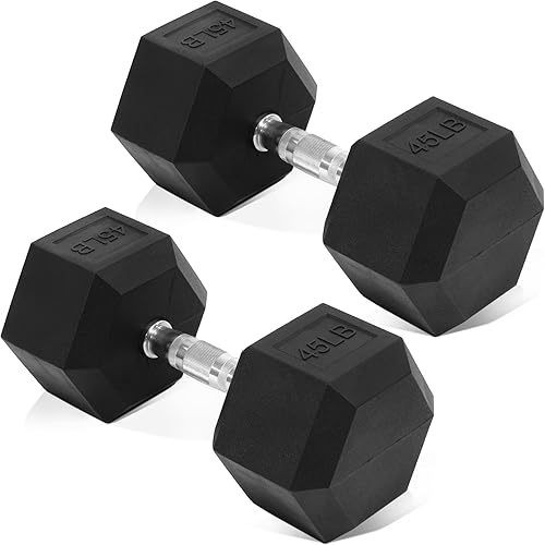 Hex Dumbbells Rubber Coated Hand Weights for Exercises and Fitness, Pair