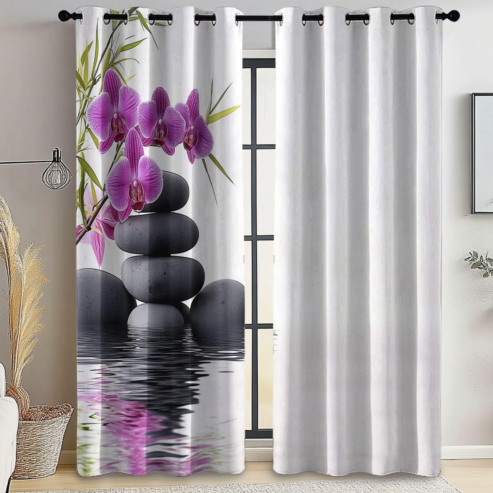 Rideaux Isolants 110L X 215H cm (2 Panneaux), Design Orchidées Simples Et Tranquilles Tenture Opaque Anti-Chaleur pour Chambre Principale, Blanc