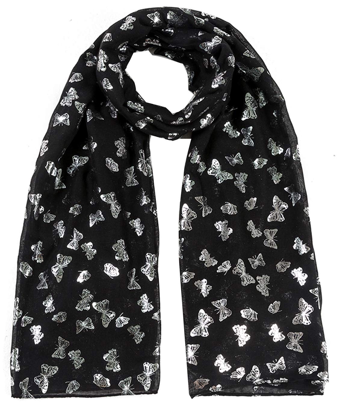 World of Shawls New Butterfly Print Ladies Celebrity Style Scarves Maxi, Scarf, Wrap, Sarong, shawls (New Glitter Butterfly Black)