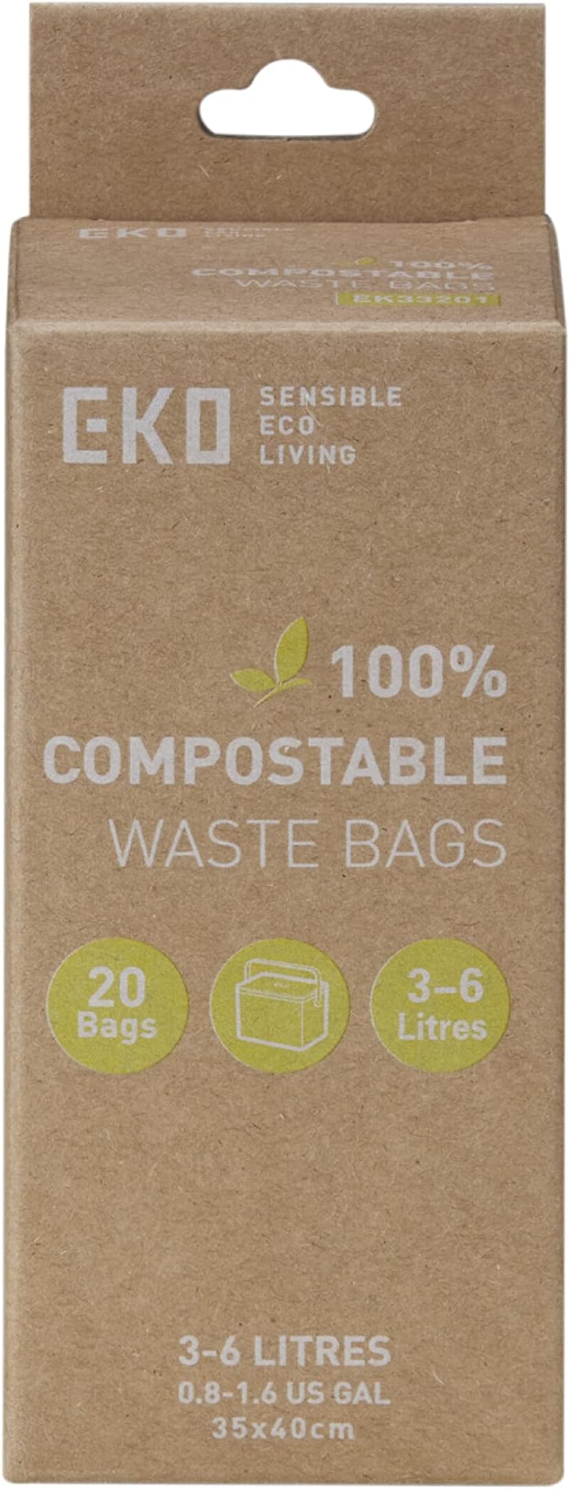 EKO Compostable Bin Liners For Food Waste Caddies, 3-6 Litre Capacity, 20 Bags, White, Unscented