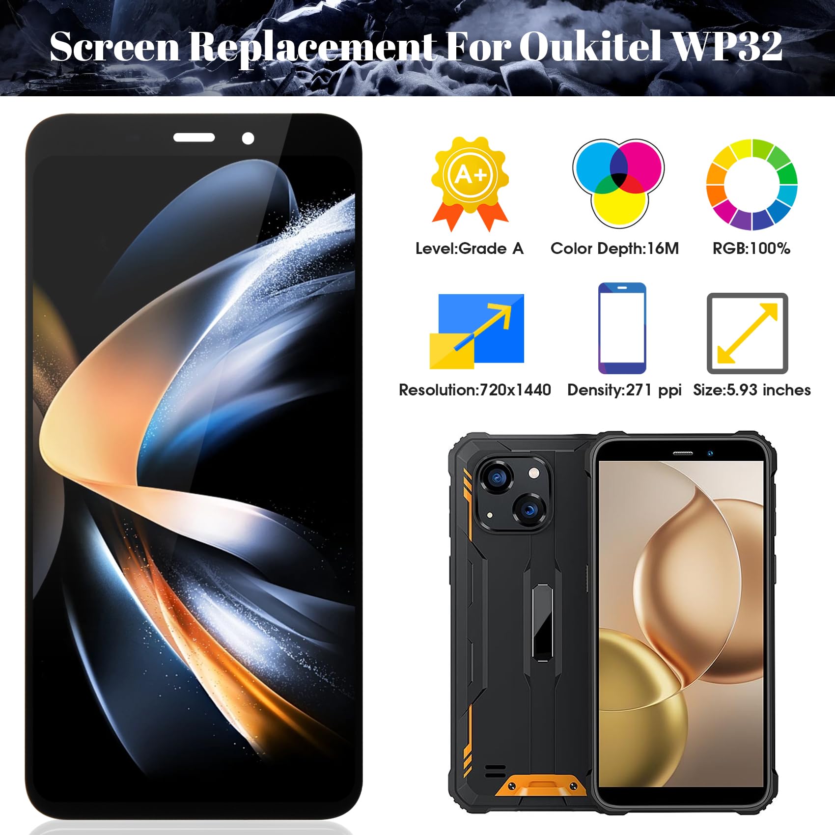 Dla Oukitel WP32 wyświetlacz LCD do Oukitel WP32 zamiennik ekranu dotykowego digitizera zestawy naprawcze (czarny, bez ramki)