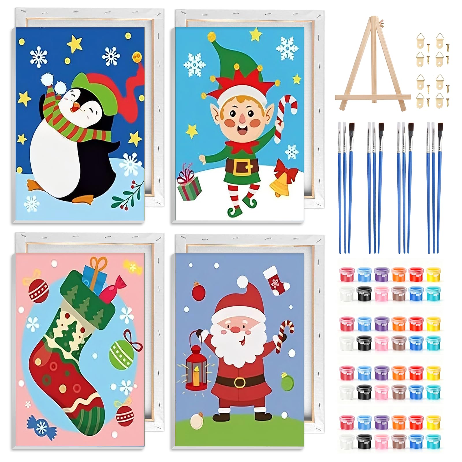 NAIMOER 4 Pack Christmas Theme Paint by Numbers Kits Adults with Frame, DIY Winter Boys Painting by Numbers Adults, Happy New Year Gifts Home Decor 20x30cm