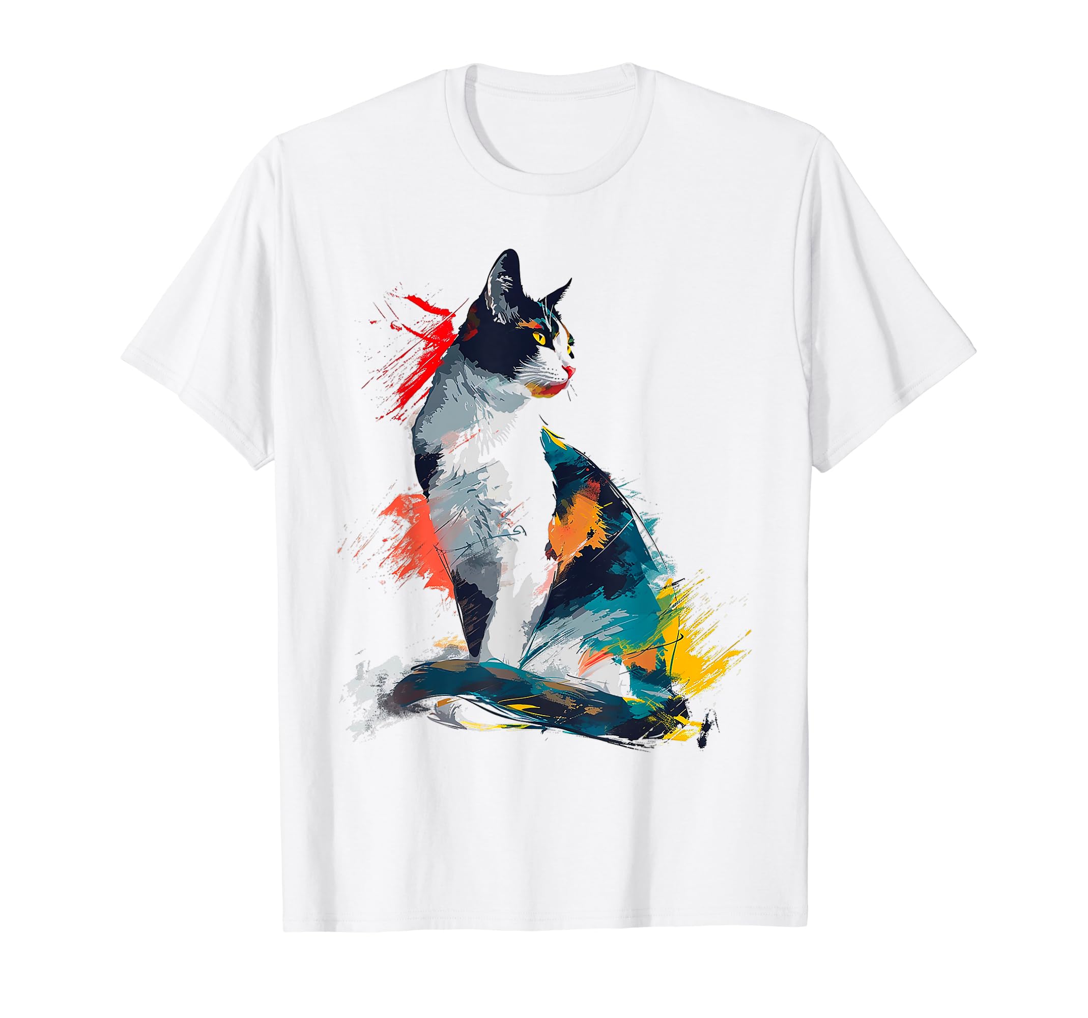 Amazon | ネコ 抽象 グラフィック カラフル アート 動物 ネコ Tシャツ