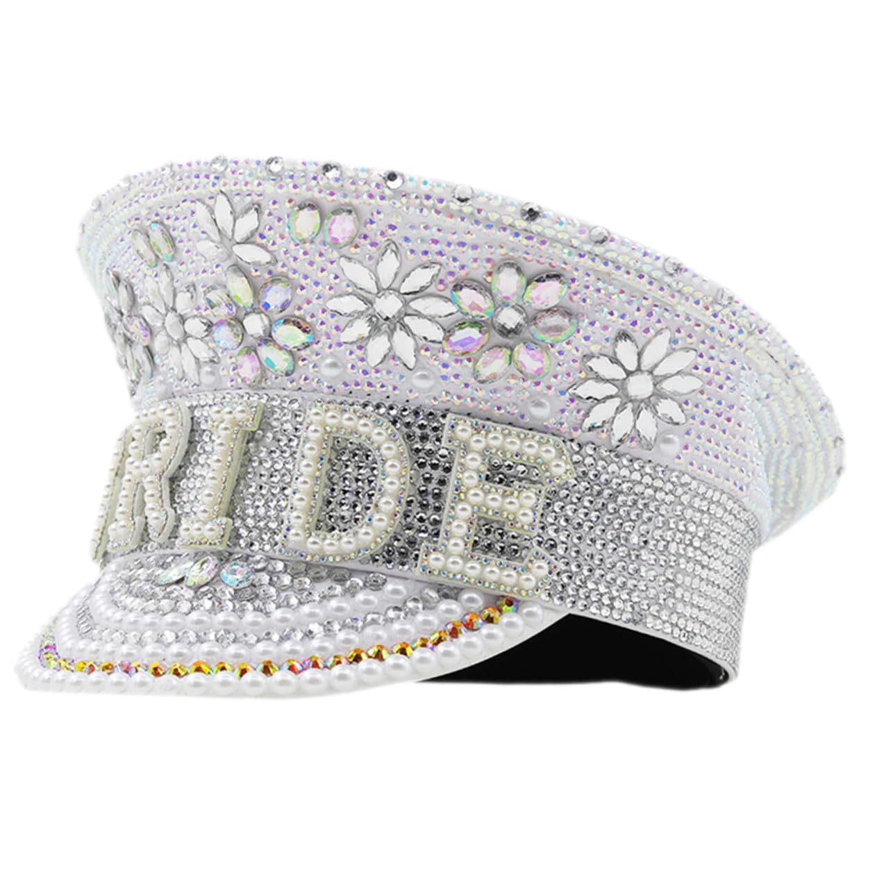 Cabilock Sombrero de Novia Gemas de Imitación Tamaño Ajustable para Despedida de Soltera y Fiesta Gorro de Capitán Decorativo para Eventos y Bodas Accesorio Brillante para Mujer