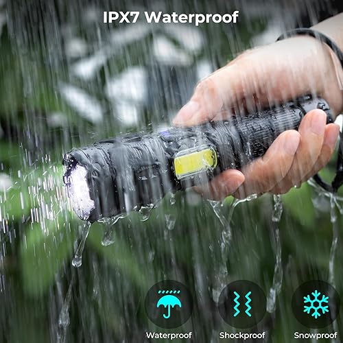 Miniatura 7 de Linternas recargables de alto lúmenes, 9000 lúmenes, luz LED súper brillante, potente linterna con 7 modos, luz COB, IPX7 impermeable para camping,