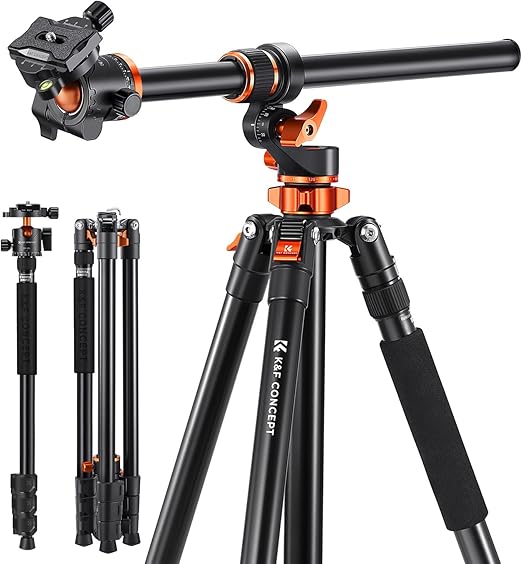 K&F Concept 90 inch/230cm Ultra High Camera Tripod,Horizontal Overhead Shooting Travel Tripods with Metal Ball Head 10KG Load Capacity,Detachable Monopod, for Indoor and Outdoor Use T254A7+BH-28L
