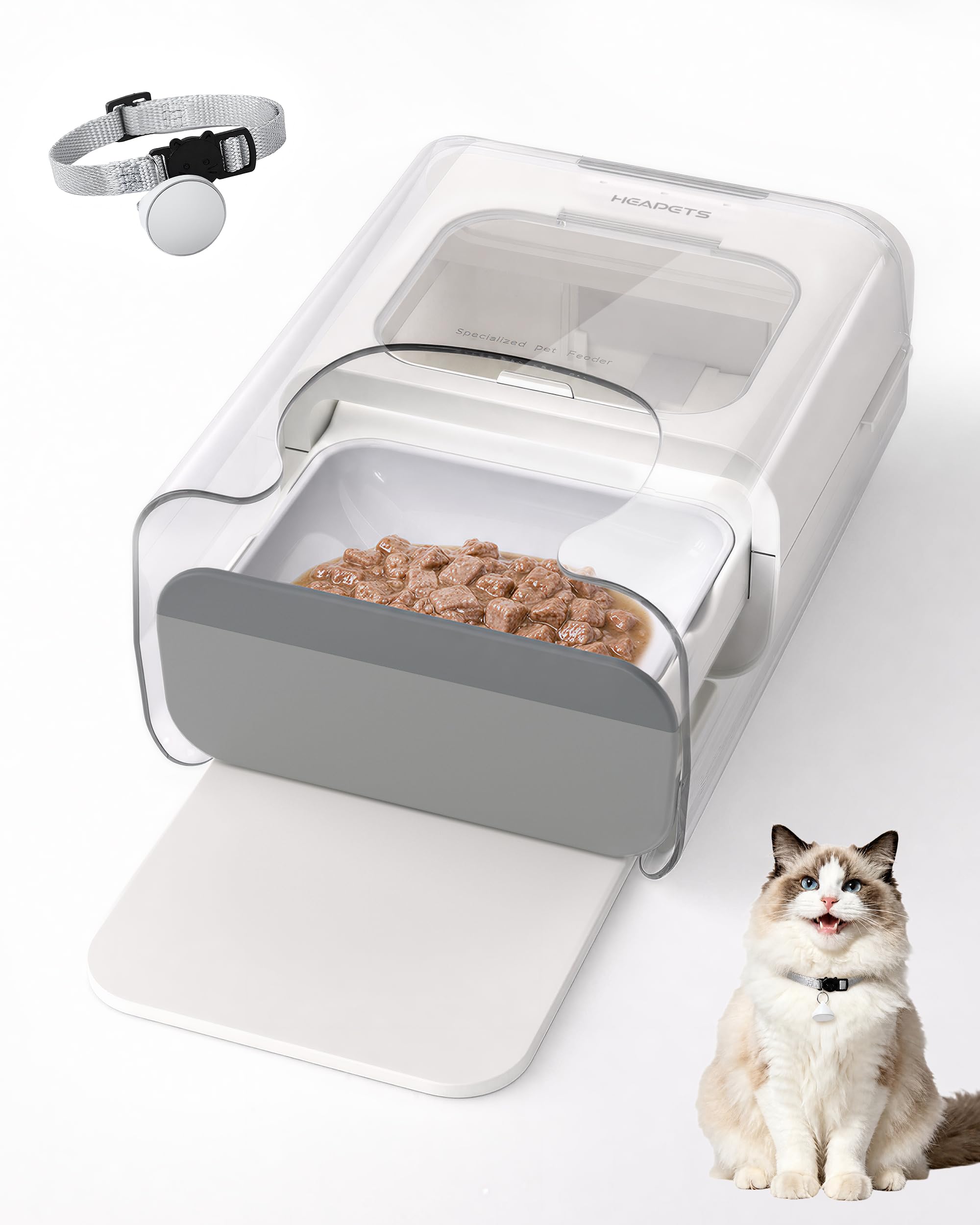 Photo 1 of HEAPETS RFID Automatic Cat Feeder with Collar Sensor, Anti-Stealing Food Dispenser with Sealed Lid for Wet Dry Food and Different Diet for Multi-Pet Home, Auto Pet Feeder for Cats & Small Dogs, White